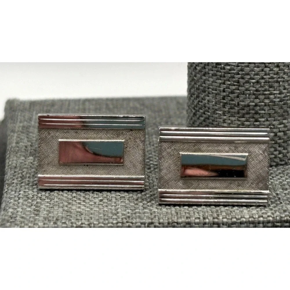 Vintage Swank Sterling Silver Rectangular Cufflinks Art Deco Style No Monogram